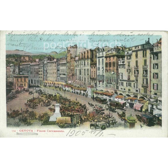 1905 – Genova. Piazza Caricamento. Színezett fotólap, képeslap. (2791051)