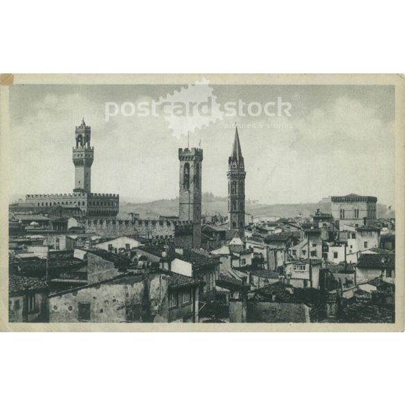 Firenze. Panoráma a Palazzo Vecchio Bargello és Badia tornyaival. Fotólap, képeslap. (2791098)