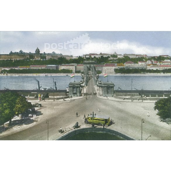 1920 – Budapest, Lánchíd. Színezett fotólap, képeslap. (2791152)