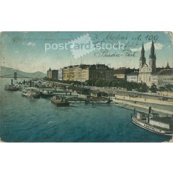   1913 – Budapest. Dunai részlet. Színezett fotólap, képeslap. (2791230)