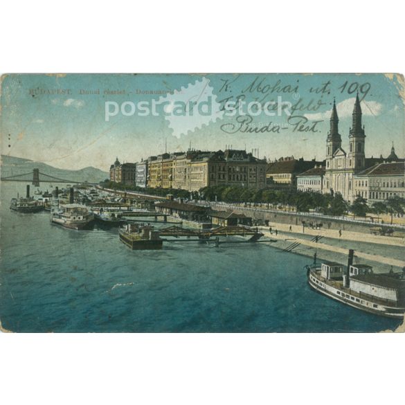 1913 – Budapest. Dunai részlet. Színezett fotólap, képeslap. (2791230)