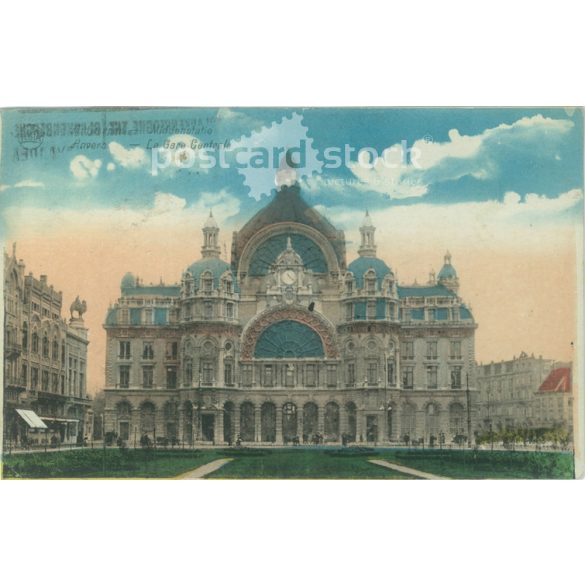 1933 – Antwerpen-Centraal központi pályaudvar. Színezett fotólap, képeslap. (2791372)