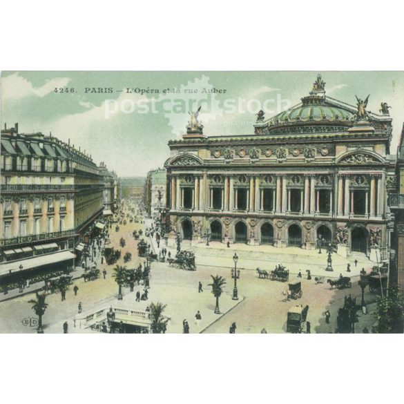 1906 – Párizs. Az Opera és a rue Auber. Színezett fotólap, képeslap. (2791381)