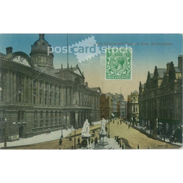 1930 – Birmingham. Victoria tér és Colmore sor. Színezett fotólap, képeslap. (2791451)