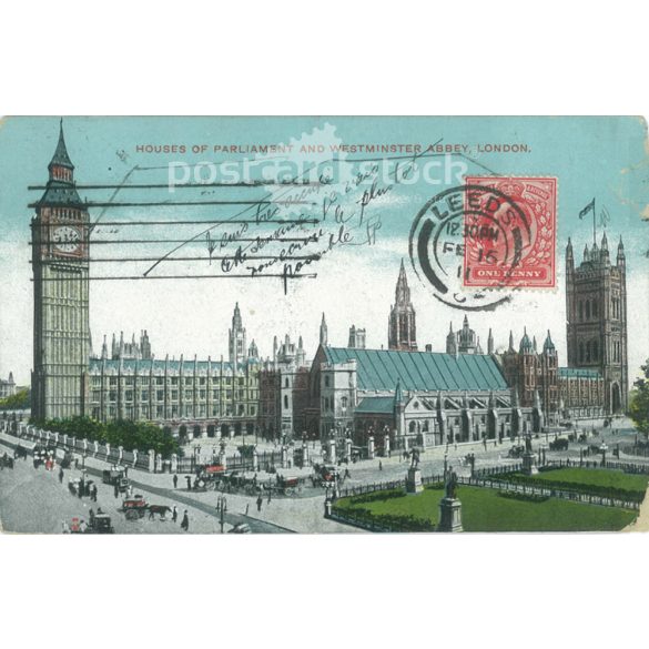 1911 – A Parlament és a Westminster apátság épületei, London. Színezett fotólap, képeslap. (2791462)