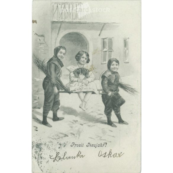 1904 – Vidám, romantikus újévi üdvözlet, üdvözlőkártya (2791497)