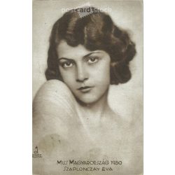   1930 – Miss Magyarország, Szaplonczay Éva portréfotója. Képeslap, fotólap. A Színházi Élet melléklete volt. (2791930)