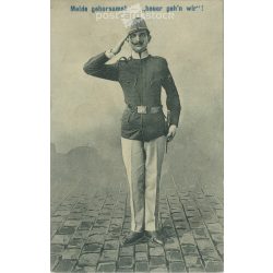   1909 – Nagyszombati bélyegzővel, groteszk, militarista lap. Fekete-fehér papírkép. Képeslap, fotólap. (2792053)