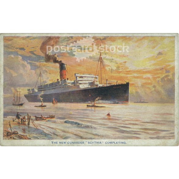 1921 – CUNARD LIEN gőzhajó. Egyedi grafikai megoldással készült képeslap. (2792068)