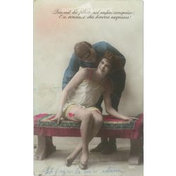   1910-es évek. Romantikus, francia képeslap, színezett fotólap. (2792316)