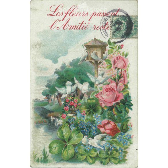 1914 – Romantikus régi képeslap.  Dombornyomott, litografált, egyedi grafika. (2792548)