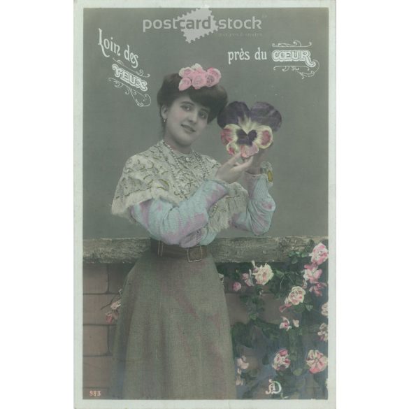 1909 – Romantikus régi képeslap. Színezett fotólap. (2792549)