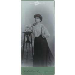   Rechnitzer Károly fényképészeti műterem munkája. 1900-as évek eleje. Pancsova, Szerbia. Ismeretlen, fiatal hölgy műtermi fotója. Régi fotó, vizitkártya, CDV fotó. (2792576)