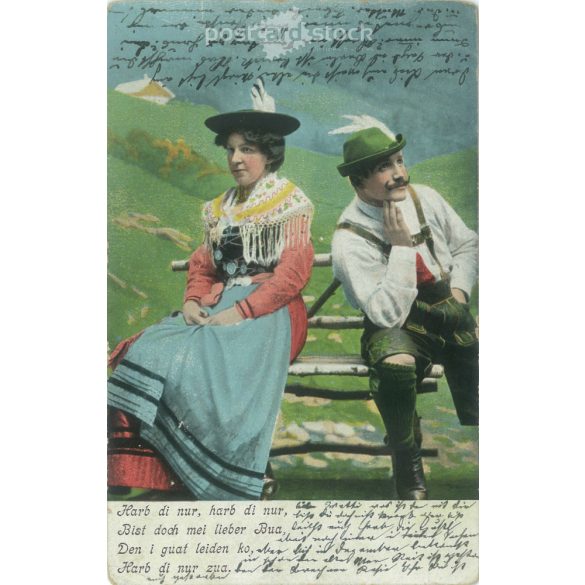 1908 – Romantikus régi képeslap. Színezett fotólap reprodukció, ofszet nyomat. (2792592)