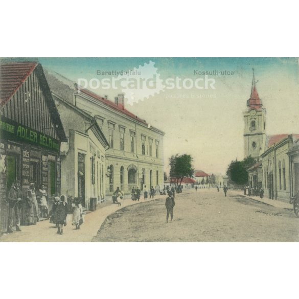1922 – Berettyóújfalu, Kossuth utca. Eredeti papírkép. Régi fotó. Színezett fotólap, régi képeslap. (2792602)