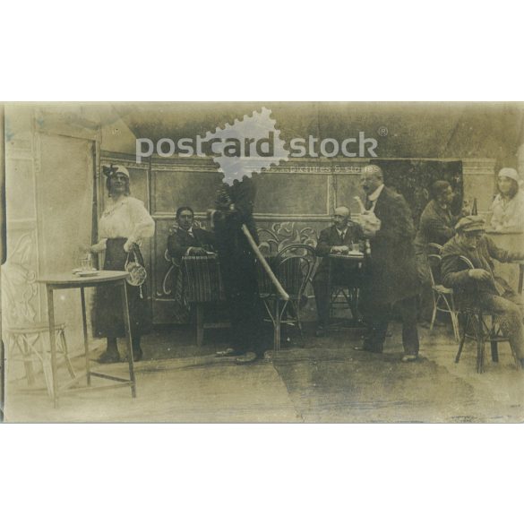 1910-es évek. Vidéki színházi próba. Régi fotó, eredeti papírkép. (2792605) 
