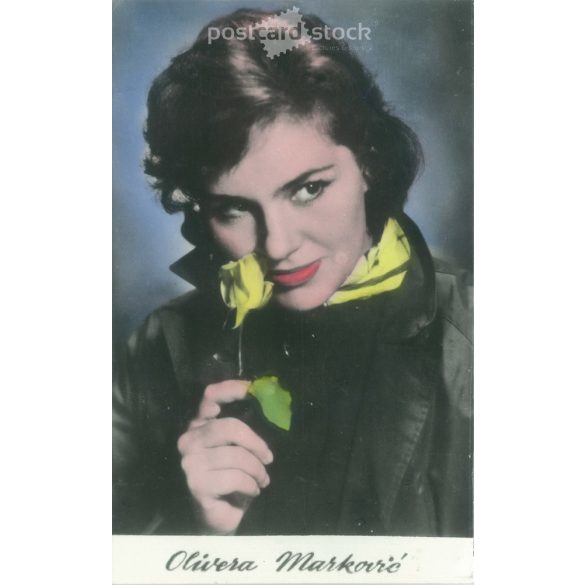 Olivera Markocic jugoszláv színésznő. Eredeti papírkép. Régi fotó. Színezett fotólap, régi képeslap. (2792639)