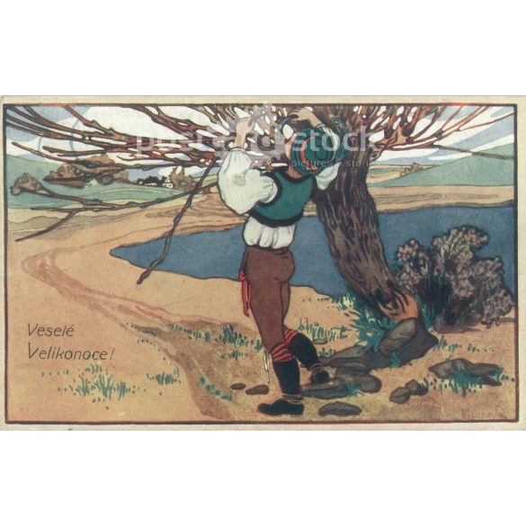 1915 – Húsvéti képeslap. Egyedi grafika, művészeti reprodukció, régi képeslap. (2792651)