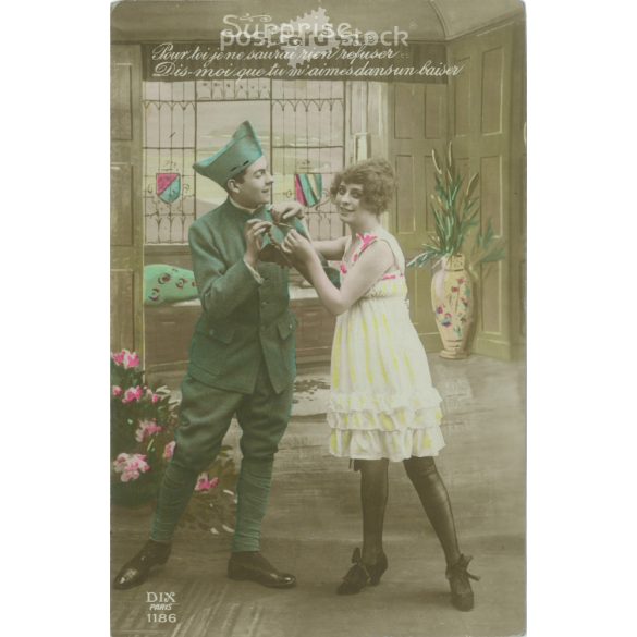 1913 – Romantikus képeslap. Eredeti papírkép. Régi fotó. Színezett fotólap, régi képeslap. (2792658)