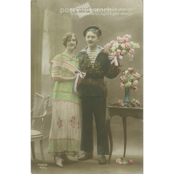 1913 – Romantikus képeslap. Eredeti papírkép. Régi fotó. Színezett fotólap, régi képeslap. (2792659)