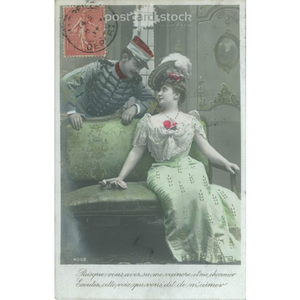 1914 – Romantikus képeslap. Eredeti papírkép. Régi fotó. Színezett fotólap, régi képeslap. (2792661)