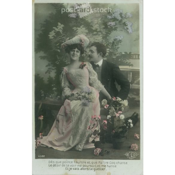 1914 – Romantikus képeslap. Eredeti papírkép. Régi fotó. Színezett fotólap, régi képeslap. (2792662)