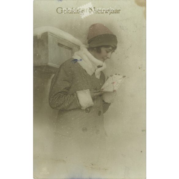 1924 – Újévi üdvözlet. Eredeti papírkép. Régi fotó. Színezett fotólap, régi képeslap. (2792685)