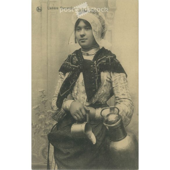 Flamand népviselet. Eredeti papírkép. Régi fotó. Fekete-fehér fotólap, régi képeslap. (2792693)