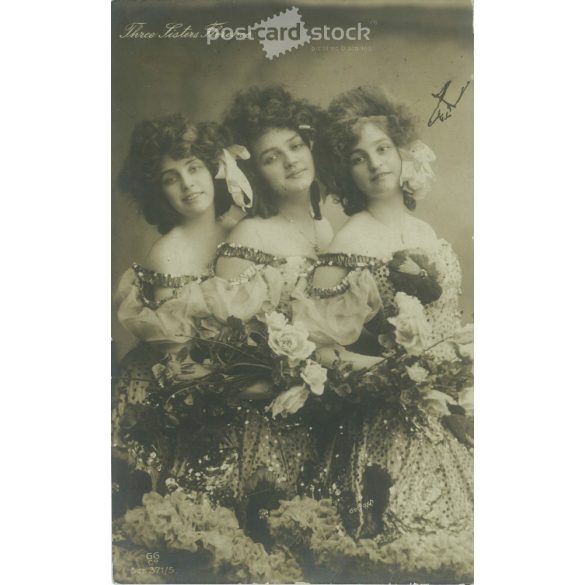 1907. Három nővér Firenze. Eredeti papírkép. Régi fotó. Fekete-fehér fotólap, régi képeslap. (2792694)
