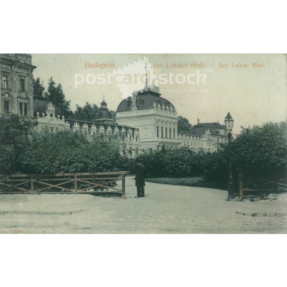 1910 – Lukács fürdő. Budapest. Eredeti papírkép. Régi fotó. Színezett fotólap, régi képeslap. (2792720)