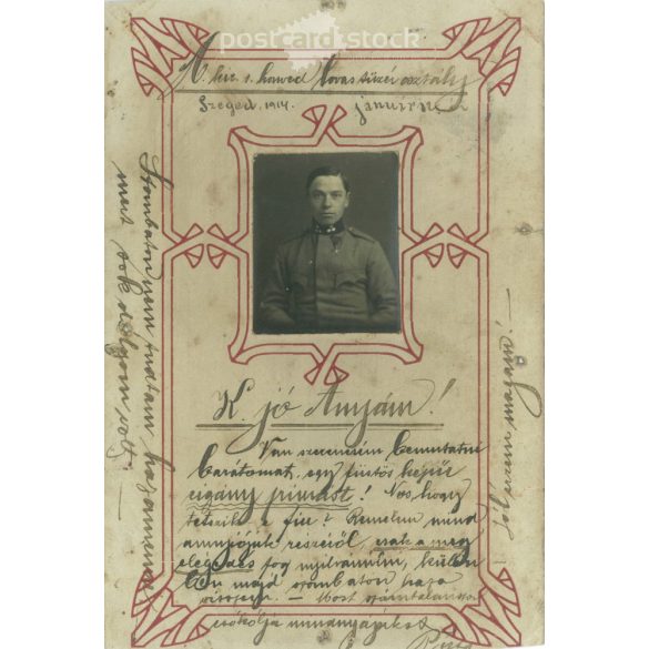 1914. Fiatal katona műtermi felvétele. Eredeti papírkép. Régi fotó. Fekete-fehér fotólap, régi képeslap. (2792733)