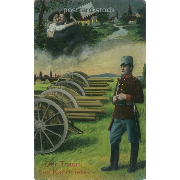 1912. Romantikus, katonai képeslap. Papírkép, színezett fotólap, régi képeslap, nyomat. (2792734)