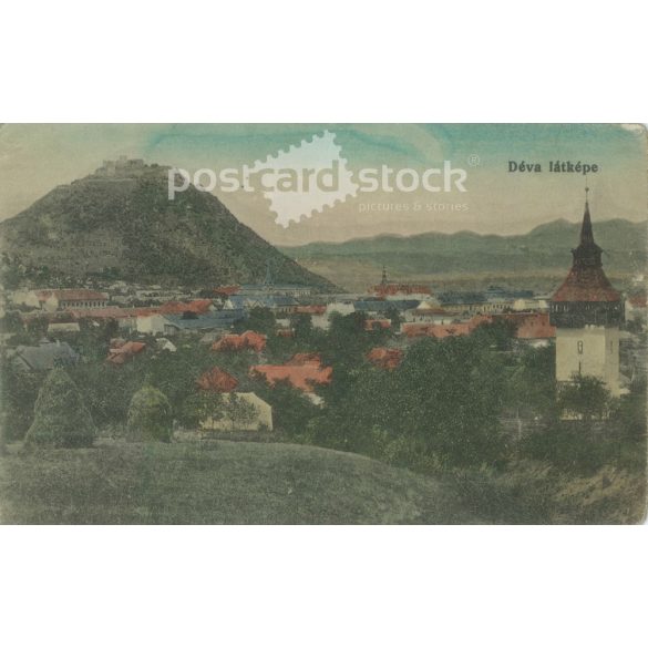 1918 – Déva látképe. Eredeti papírkép. Régi fotó. Színezett fotólap, régi képeslap. (2792750)