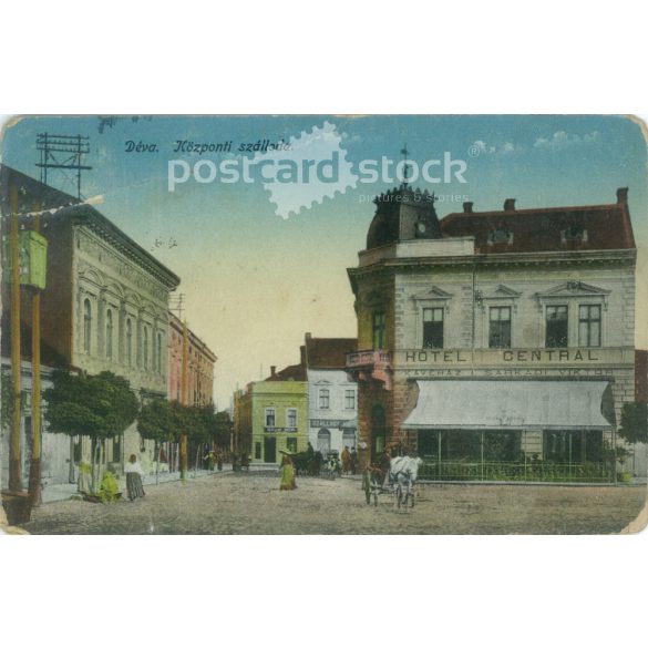 1918 – Déva látképe. Eredeti papírkép. Régi fotó. Színezett fotólap, régi képeslap. (2792751)