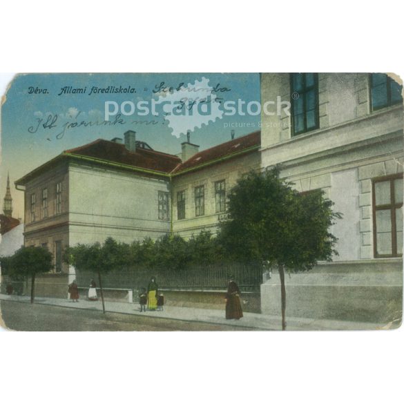 1918 – Déva látképe. Eredeti papírkép. Régi fotó. Színezett fotólap, régi képeslap. (2792753)