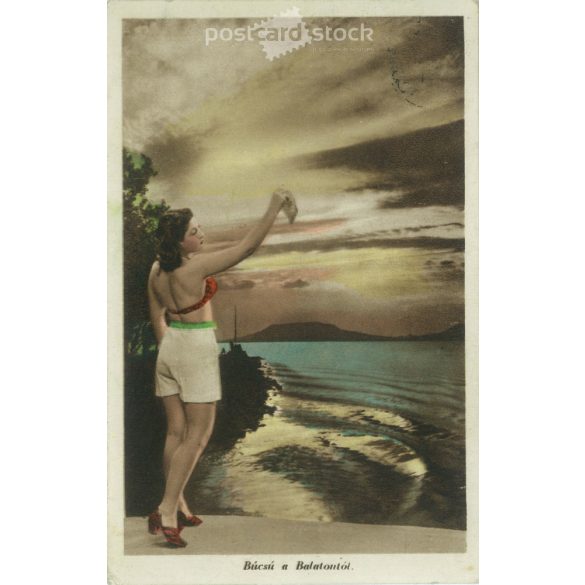 1947 – Búcsú a Balatontól. Eredeti papírkép. Régi fotó. Színezett fotólap, régi képeslap. (2792755)