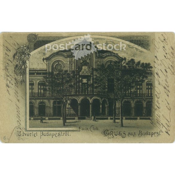 1900 – Üdvözlet Budapestről. Park Club. Eredeti papírkép. Régi fotó. Fekete-fehér fotólap, régi képeslap. (27925766)